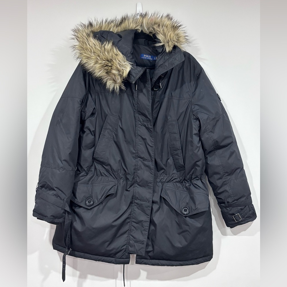 Ralph Lauren Black Puffer Jacket with Faux Fur Hood